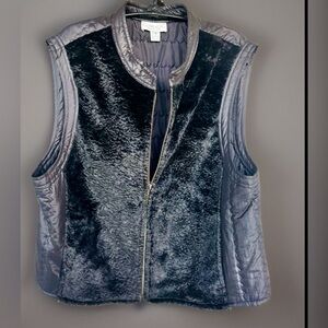 Conrad C Collection Woman Sleeveless Black Faux Mink Quilted Full Zip Vest Sz 18